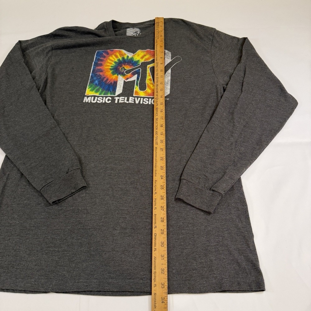 MTV Long Sleeve Dark Gray Graphic T-Shirt Tie Dye Logo Men's Size XL 80's 90's - Picture 7 of 14